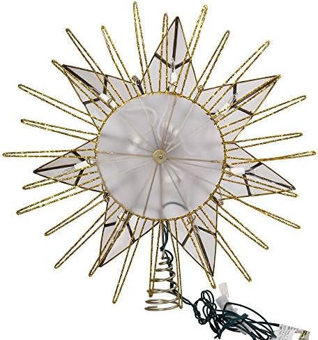 Kurt Adler 12" 7-Point Natural Capiz Lighted Tree Topper | Christmas Tree Star Topper | Gold Tree Topper Star with Lights | Light Up Star Christmas Tree Topper w/Wire Rays Accent (12 Inches, Gold) - Image 6