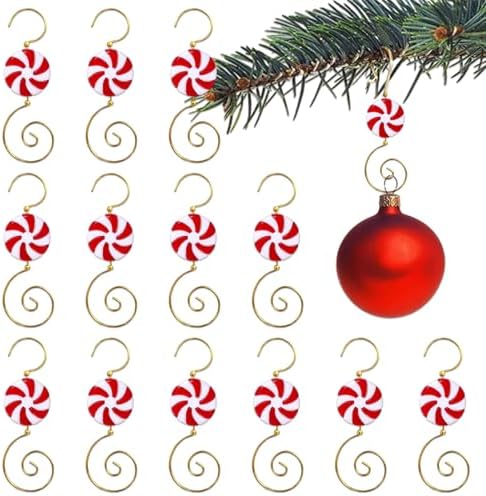 10 Pcs Ornament Hooks Metal Christmas Tree Red White Circular Candy Design Hangers Swirl Holiday Decorations by Unknown