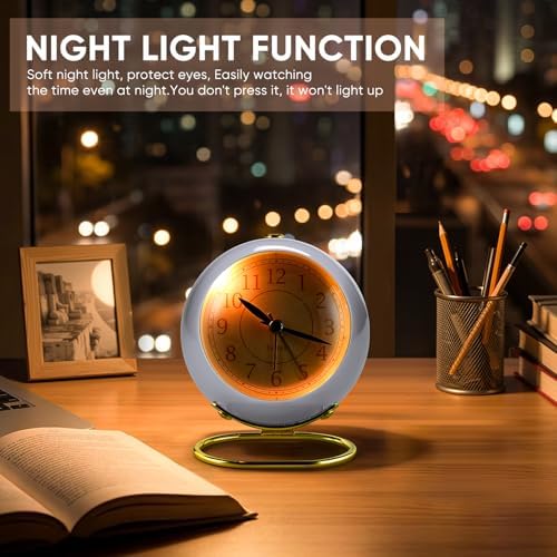 Analog Alarm Clocks,Retro Backlight Cute Simple design Small desk Clock With Night Light,Silent Non-Ticking,Battery Powered,For Kids,teens,Bedroom,travel,kitchen,Bedside Desk decor. (Retro Blue) - Image 3