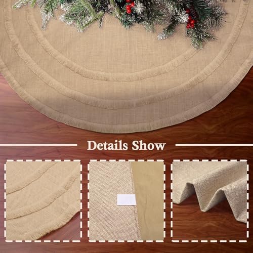 Yuboo 48" Burlap Christmas Tree Skirt with 3-Layer Tassel Design, Brown Rustic Farmhouse Jute Linen Large Fall Tree Skirt for Wedding, Birthday, Christmas Decor - Image 5