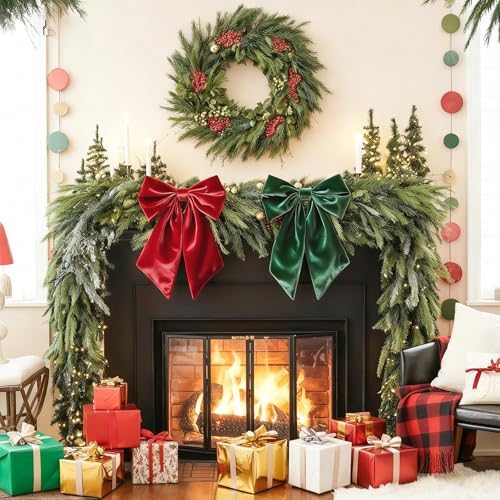 Christmas Bows for Wreaths 23 x 11 Inch Large Red Green Big Bow Decor Satin Bows Giant Gift Bow Coquette Party for Christmas Tree Xmas Holiday as Crib Skirt Baby Shower Decorations(2 Pack) - Image 3