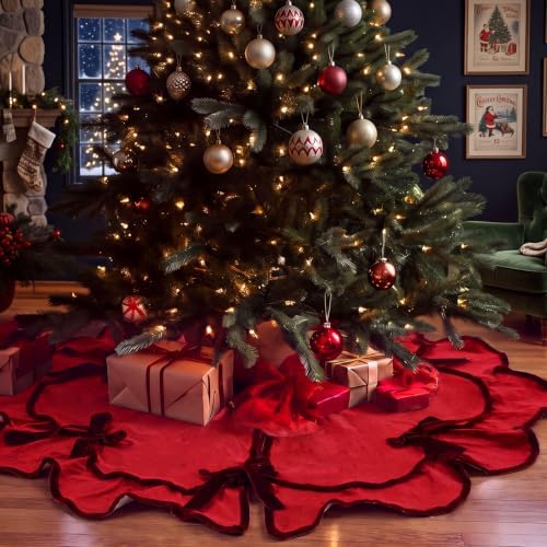 Soulchen Burgundy Red Bow Christmas Tree Skirt 36 Inches - Image 6