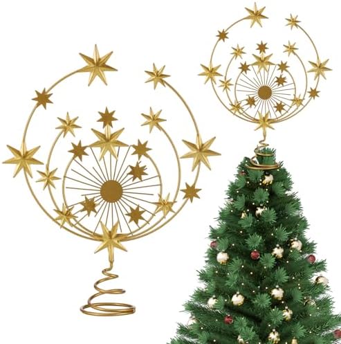 Gejoy Celestial Gold Metal Tree Topper, 10 Inch Christmas Holiday Decor - Image 4