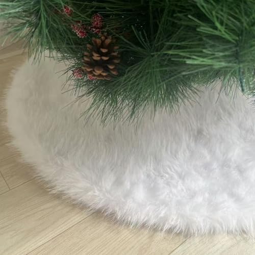 60 Inch Plush Christmas Tree Skirt White, Fluffy Faux Fur Tree Skirt for Christmas Holiday Party Decorations - Image 4