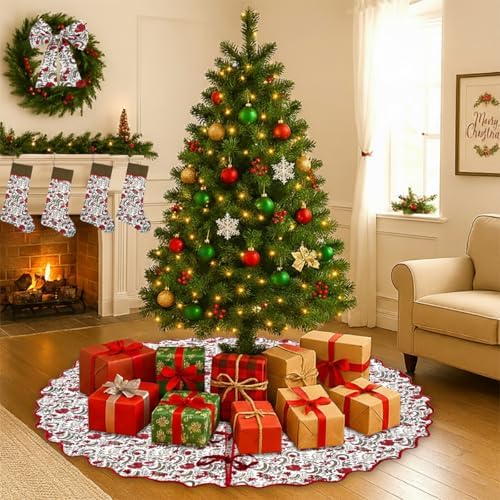 Ridhi Prune Red Hand Block Print Cotton Christmas Tree Skirt 70 Inch - Image 6