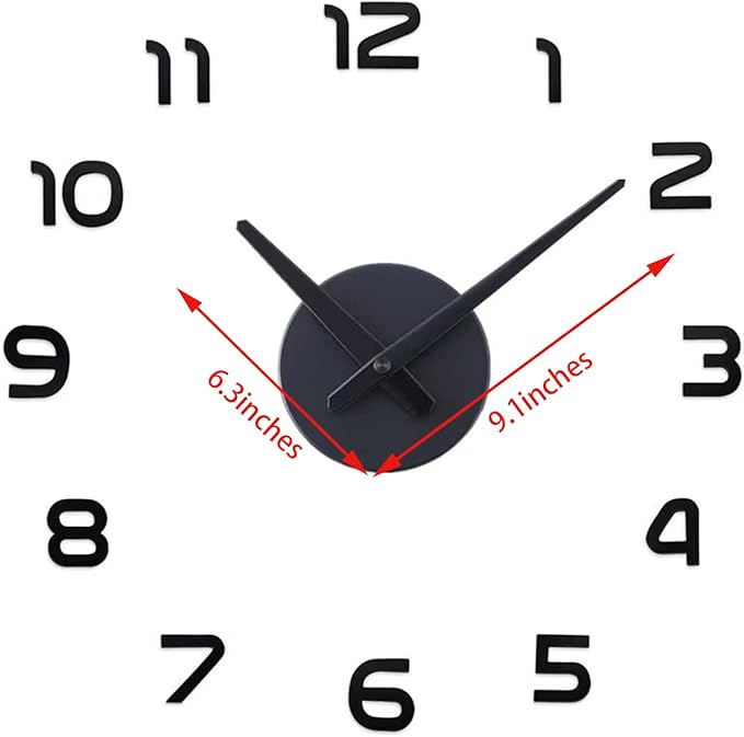 THIDARGO 3D DIY Wall Clock Arabic Numerals Clock Frameless Mirror Surface Wall Sticker Home Decor for Living Room Bedroom(Not Including Battery) Suit for (19-27 Inch, Black)