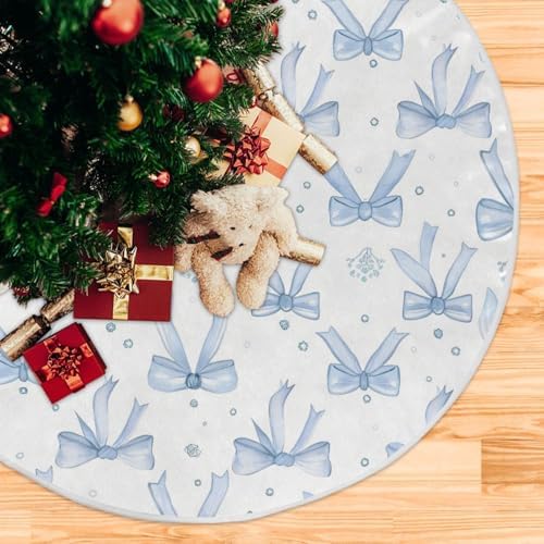 Blueangle 47.2-Inch Blue Bows Christmas Tree Skirt - Soft Wrinkle-Resistant Polyester Holiday Tree Decor - Image 5