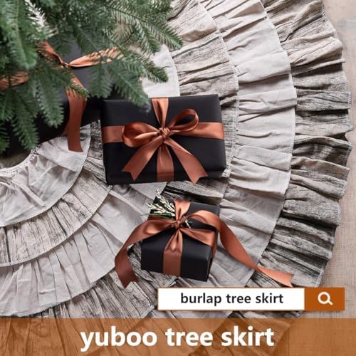 yuboo 48 Inch Western Farmhouse Tree Skirt, 6-Layer Ruffled Wood Grain & Burlap Design, Rustic Country Cowboy Holiday Decoration for 6-7.5 Ft Trees - Image 7