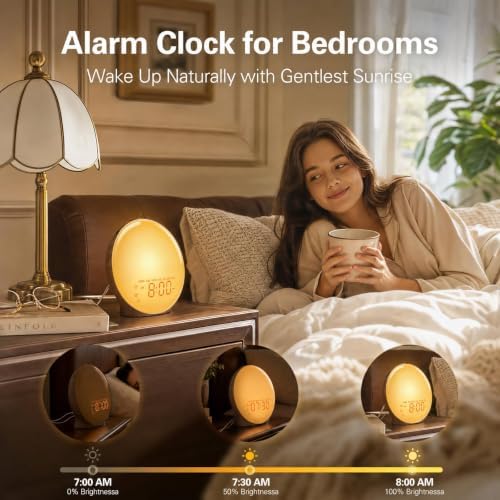 JALL Full-Screen Wake Up Light Sunrise Alarm Clocks for Bedrooms, White Noise Machine for Heavy Sleepers, 25 Natural Sounds, Dual Alarms, FM Radio, 17 Dimmable Colors, Bluetooth Speaker - Image 3
