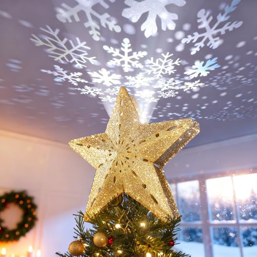 DG-Direct Christmas Tree Topper Lighted Star with Snowflake Projector, Gold by DG-Direct