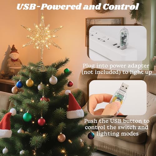 Lewondr Christmas Tree Topper, 14" Lighted 3D Geometric Star Treetop, Gold - Image 4