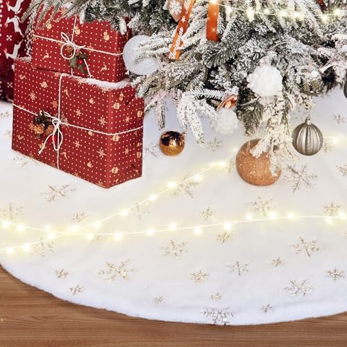 FINPAC Christmas Tree Skirt, Faux Fur Furry Xmas Tree Skirt Luxury Romantic Thick Holiday Ornaments Decoration for Christmas Holiday Party Decor Indoor Outdoor, Golden by FINPAC