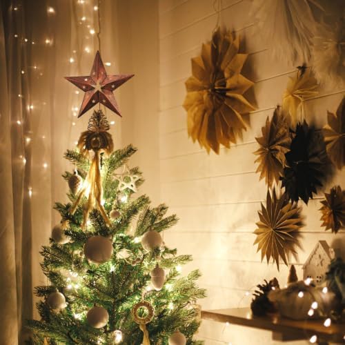 Halloscume Rustic Circle Star Christmas Tree Topper 5.91 Inch Western Christmas Tree Topper Farmhouse Metal Hollow Star Xmas Trees Ornament for Holiday Barn Farmhouse Rustic Country Home Decoration - Image 6