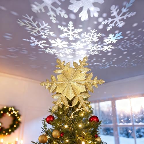 DG-Direct Christmas Tree Topper with Rotating Snowflake Projector, Gold by DG-Direct