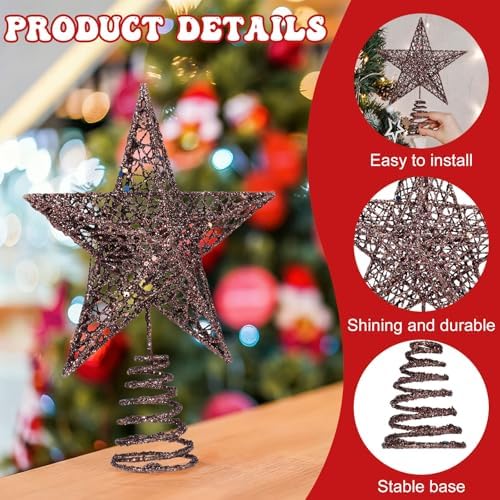 Bememo 8 Inches Glitter Star Christmas Tree Topper Shimmery,Gold, Brown - Image 3