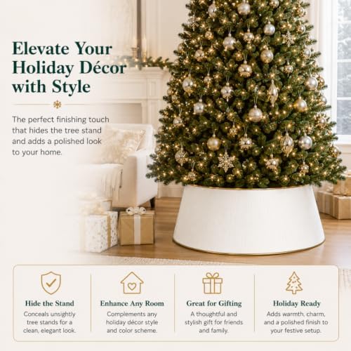 White Tree Collar, Holiday Tree Skirt Alternative, Christmas Decorations for Tree, Metal Christmas Tree Skirt, Xmas Tree Collar, Premium White & Gold Finish - Image 6
