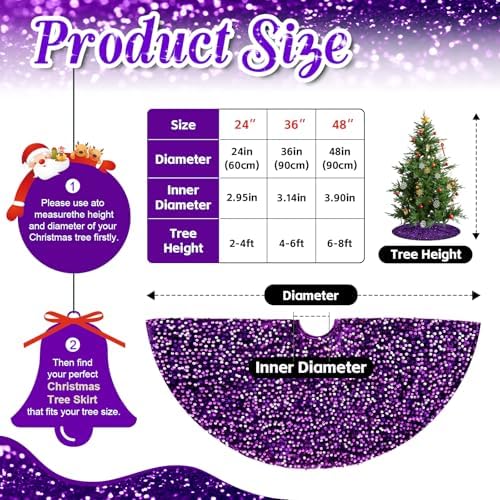 36 Inch Christmas Tree Skirt Purple Sparkly Sequins Soft Velvet Halloween Tree Skirt Christmas Decor for Xmas Tree Base - Image 5