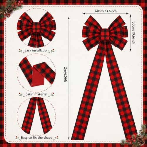 Norme 1 Pcs Black Red Extra Large Christmas Tree Topper Bow Decor - Image 3