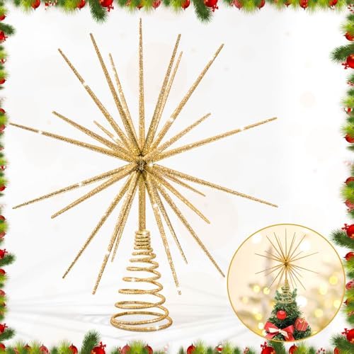 13.7 Inch Gold Christmas Tree Topper - 3D Burst Gold Tree Topper, Exploding Star Christmas Tree New Year Holiday Tree Decoration - Image 5