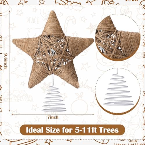 Gejoy Christmas Rustic Tree Topper 9.7 Inch Woven Jute Star Boho - Image 4