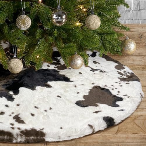 Cow Print Christmas Tree Skirt,60Inch Western Cowhide Tree Shirt,Christmas Tree Decorations Mats, Decor Xmas Holiday Home Party Decorations by DegGod