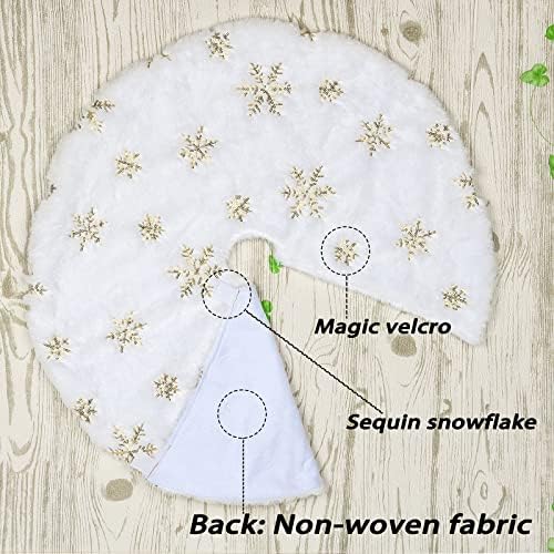 Faux Fur Christmas Tree Skirt,24 inches Luxury Tree Skirt with Gold Snowflake Sequin, Christmas Decorations Holiday Thick Plush Tree Xmas Ornaments???White and Gold,24 Inch??? - Image 3