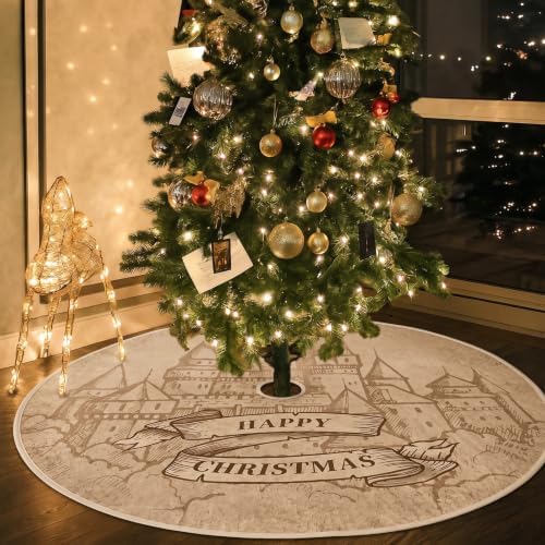 48" Christmas Tree Skirt, Castle Style Xmas Wizard Party Decor - Image 4
