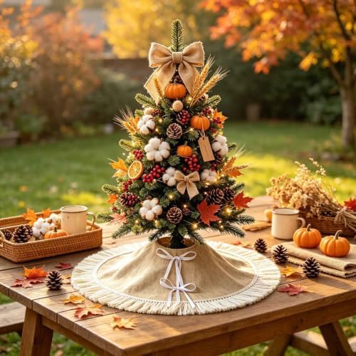 24" Burlap Tree Skirts with Tassel, Fall Tree Skirt for 2-3 Ft Tabletop - Image 3