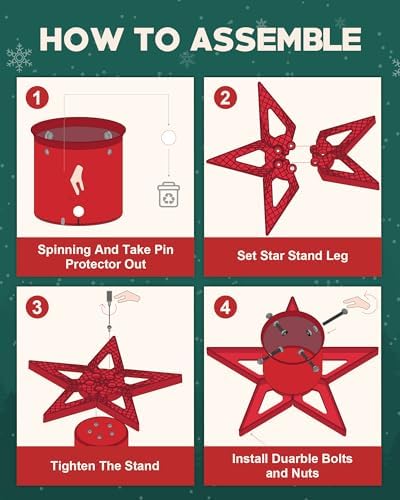 GuuG Real Christmas Tree Stand Base - Live Trees Small Christmas Tree Holder up to 6.5ft Trees for Real Xmas Trees Decoration 0.53 Gal Star (Red) - Image 5