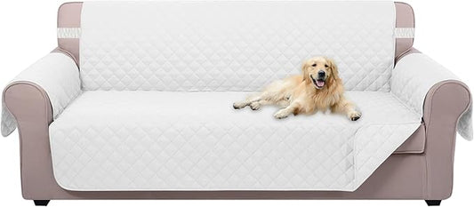 U-NICE HOME Reversible Couch Cover for Dogs with Elastic Straps Furniture Protector for Pets Sofa Cover for 3 Cushion Couch (Sofa, White/White)