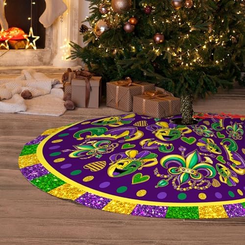 Mardi Gras Christmas Tree Skirt 36 Inch Carnival Party Xmas Ornament for Home Party Holiday Masquerade Decoration - Image 6