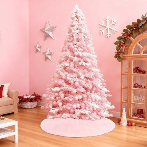 Large Xmas Tree Skirt 48 inch Pink Faux Fur Tree Skirt Christmas Decorations - Image 2