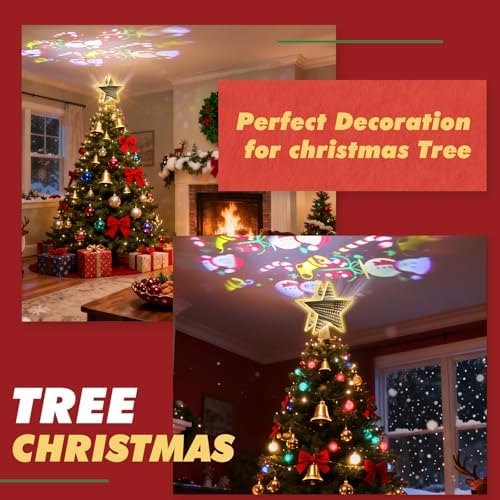 Infinity Mirror Tree Topper, Christmas Tree Topper Lighted Star with 6 Projection Modes, Dual-Side 3D Sparkling Star Treetop, UL Certified Xmas Treetop for Holiday Christmas Tree Decor (Warm White) - Image 2
