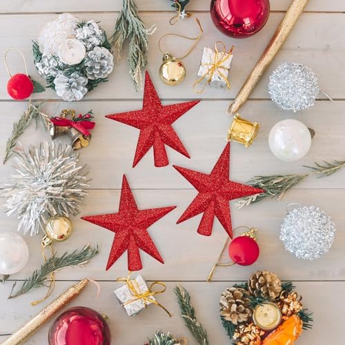 1PCS Star Tree Topper, 4" Red Christmas Tree Topper Glitter Decorations, 3D - Image 3