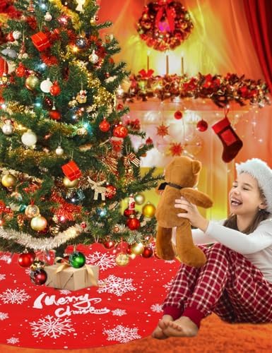 Multiwins 48 Inch Christmas Tree Skirt, Soft Christmas Tree and Snowflake Christmas Tree Mat, wiht Cute Santa Claus/Reindeer/House for Xmas Holiday Party Christmas Decorations - Image 4