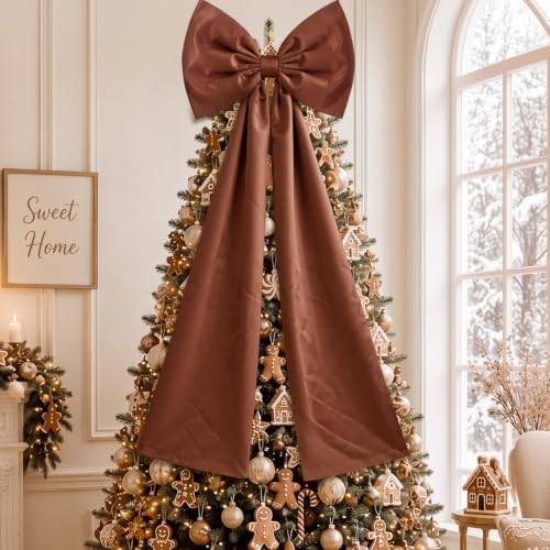 Daifunli 20 x 47 in Giant Satin Bow Christmas Tree Topper,Gingerbread Brown by Huiinen