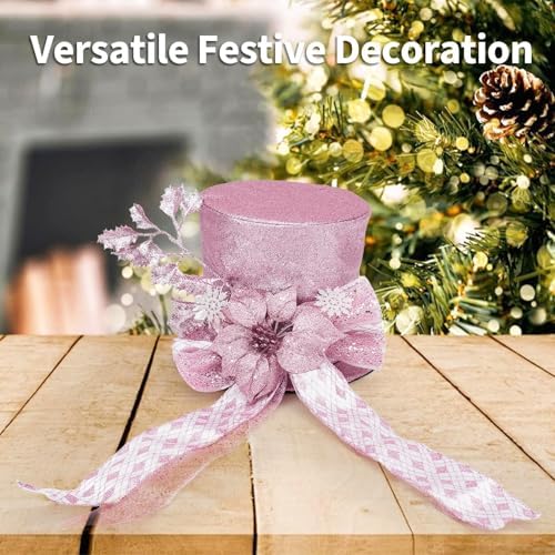 Garvee Pink Christmas Tree Topper Bow, 9.84 in Glitter Christmas Tree Decoration with Bows & Decorative Spruce Branch, Xmas Holiday Decoration for Snowman - Image 6