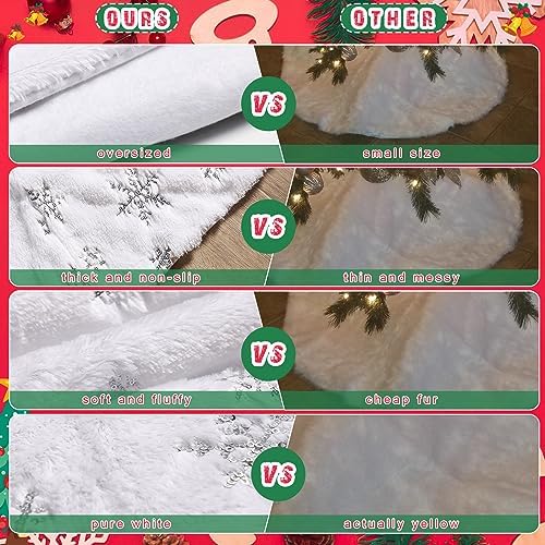 Libima 84 Inches Large Christmas Tree Skirt Faux Fur with Sequins Silver Snowflakes for Xmas Tree Decorations White Ornaments for Merry Christmas Party Winter Holiday - Image 4