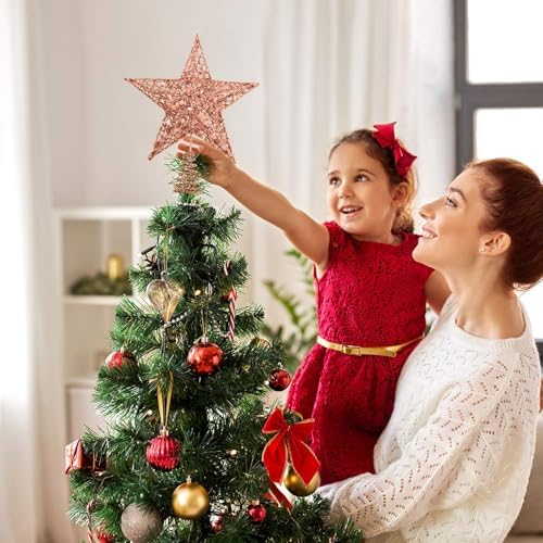 URATOT Glittered Christmas Tree Topper Metal Christmas Treetop Hallow Wire Star Topper for Christmas Home Decoration (8 inches, Rose Gold) - Image 7