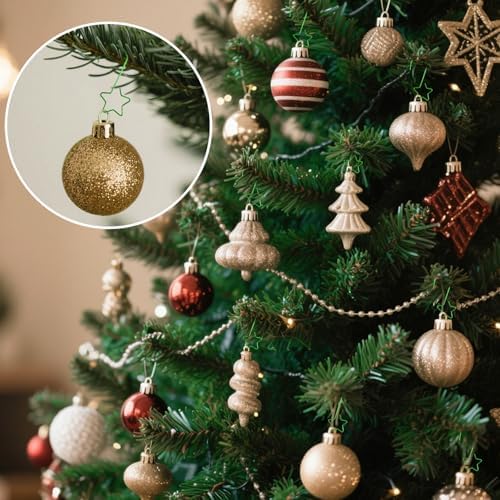 100 PCS Green Ornament Hooks(2 Inch) for Christmas Tree Home Party Decorations Metal Star Ornament Hangers Anchors Xmas Stocking Small Ornaments Ball Bulb Hangings Hooks Pins Clips Decor Indoor - Image 3
