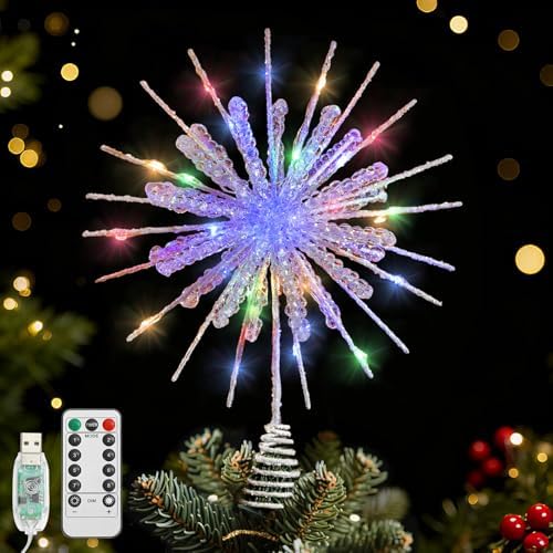 Lewondr Crystal Christmas Snowflake Tree Topper, Colorful Lights, White by Lewondr