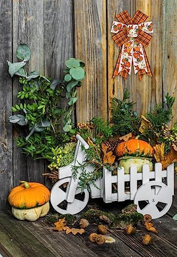 2PCS Fall Wreath Bows Thanksgiving Bows Pumpkin Stem Orange Buffalo Plaid Burlap Linen Bow for Wreath, Autumn Ribbon Bows for Thanksgiving Party Home Indoor Outdoor Decoration Wreath Ornament Supplies - Image 4