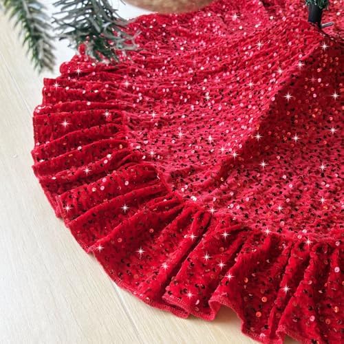 Ruffle Tree Skirt 45 Inch Red Christmas Tree Skirt Vintage by SOMUAUY