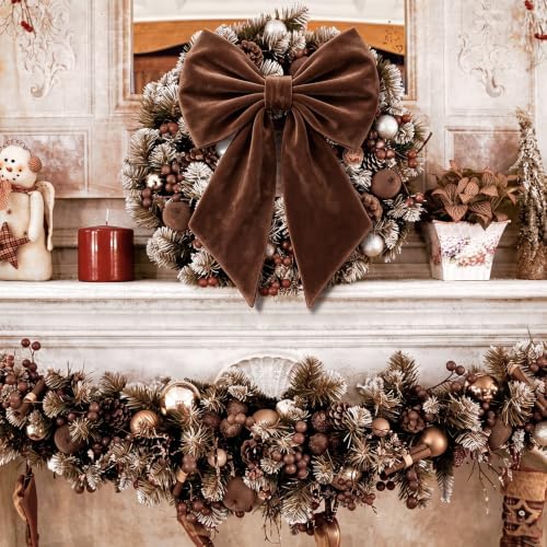 Janinka Dark Brown Christmas Tree Topper Bow 22" Big,Velvet - Image 5