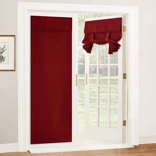RYB HOME Blackout Door Curtain - Privacy Thermal Insulated Living Room/Dining/Front/Tricia/Patio French Door Glass Window Curtains, W30 x L72 inch, 1 Panel, Burgundy Red