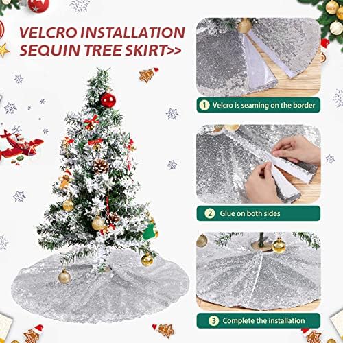 Small Christmas Tree Skirt 24 Inch Silver Tree Skirt Sequin Tree Skirt for Silver Christmas Decorations - Image 3