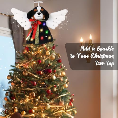 Beeveer Mountain Dog Tree Topper LED Lighted Angel Glitter Wings White Cat - Image 5