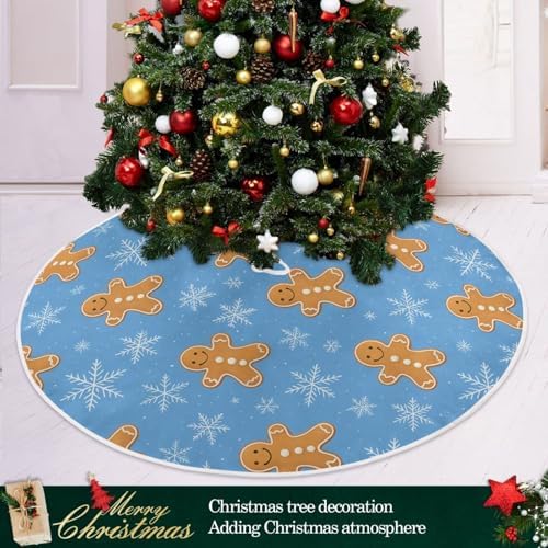 Snowflake Gingerbread Cookie Man Christmas Tree Skirt Small Xmas Tree Skirts Decorations 36 in Burlap Tree Mat Cover for 4 ft Trees Holiday Party - Image 2
