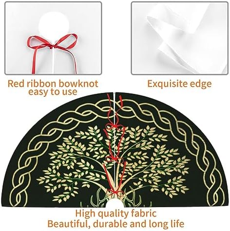 Yule Christmas Tree Pagan Deer Yuletide Wicca 36 Inch Christmas Tree Skirt Carpet Mat Funny Party Decor Supplies for Xmas Halloween Decorations Occasion Ornament - Image 5