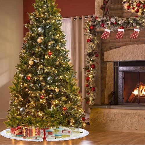 Christmas Tree Skirt 48" Inch Mid Century Modern Partten Xmas Tree Skirt Mat with White Tassel for Party Holiday, Tree Skirt Christmas Decorations - Image 3